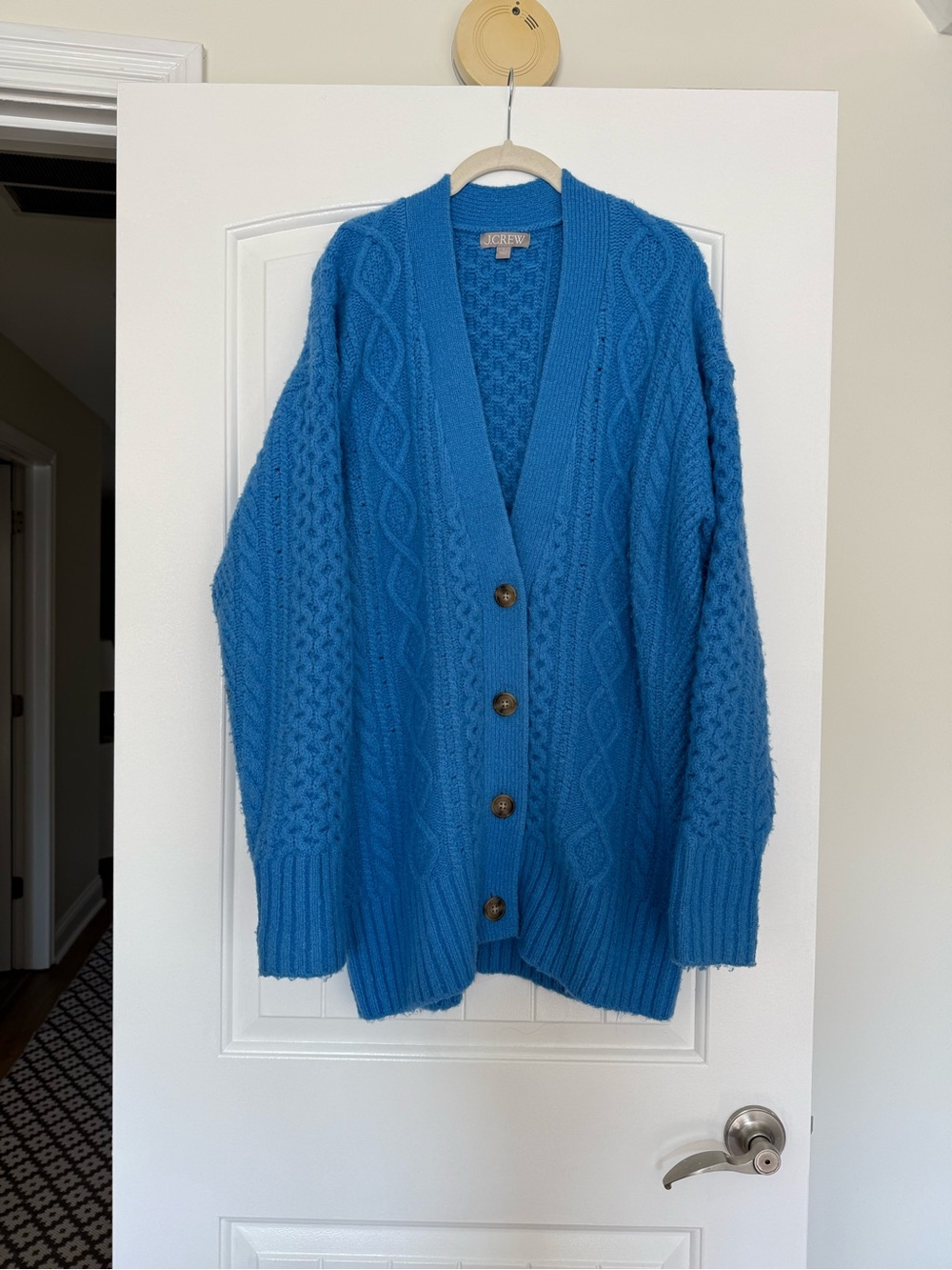 J. Crew Bright Blue Cable-Knit Button Cardigan